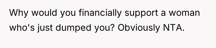 Why would you financially support a woman who's just dumped...