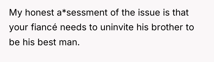My honest a*sessment of the issue is that your fiancé...