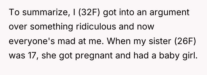 To summarize, I (32F) got into an argument over something...