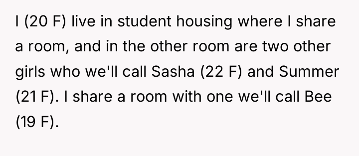 I (20 F) live in student housing where I share...