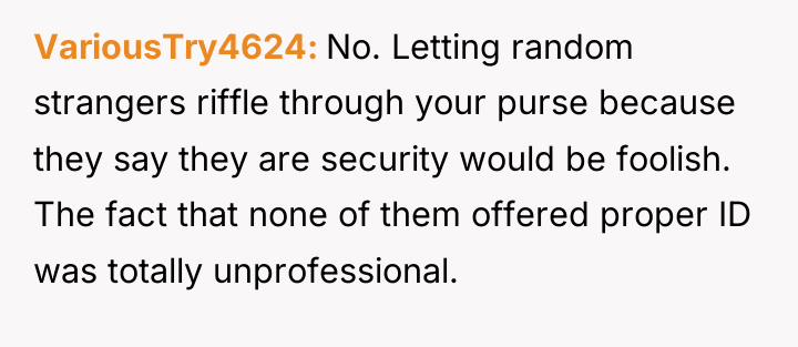 VariousTry4624 No. Letting random strangers riffle through your purse because...