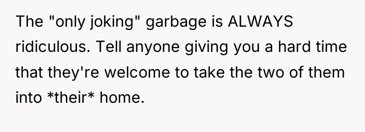 The "only joking" garbage is ALWAYS ridiculous. Tell anyone giving...
