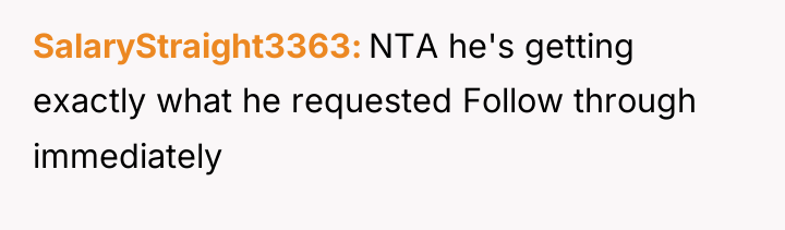 SalaryStraight3363 NTA he's getting exactly what he requested Follow through...