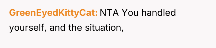 GreenEyedKittyCat NTA You handled yourself, and the situation,