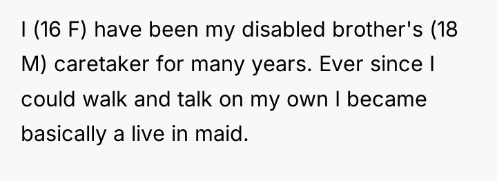 I (16 F) have been my disabled brother's (18 M)...