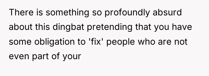 There is something so profoundly absurd about this dingbat pretending...