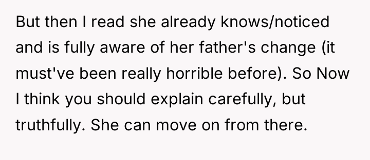 But then I read she already knows/noticed and is fully...