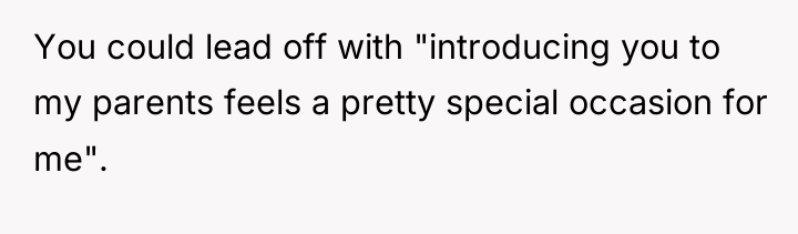 You could lead off with "introducing you to my parents...