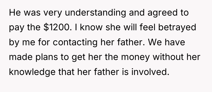 He was very understanding and agreed to pay the $1200....