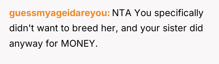 guessmyageidareyou NTA You specifically didn't want to breed her, and...