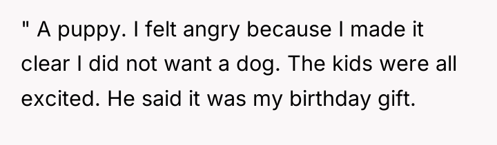 " A puppy. I felt angry because I made it...