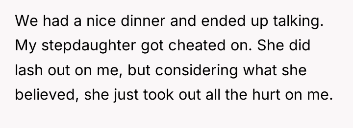 We had a nice dinner and ended up talking. My...