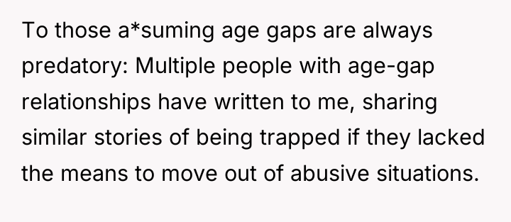 To those a*suming age gaps are always predatory: Multiple people...