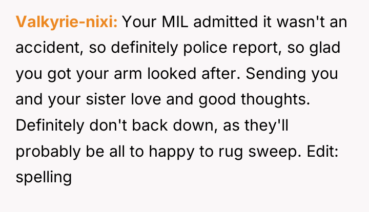 Valkyrie-nixi Your MIL admitted it wasn't an accident, so definitely...