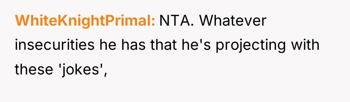 WhiteKnightPrimal NTA. Whatever insecurities he has that he's projecting with...