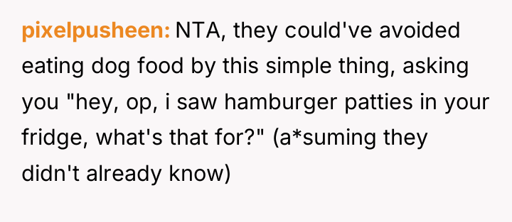 pixelpusheen NTA, they could've avoided eating dog food by this...