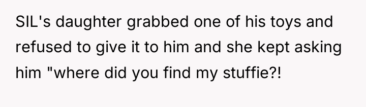 SIL's daughter grabbed one of his toys and refused to...