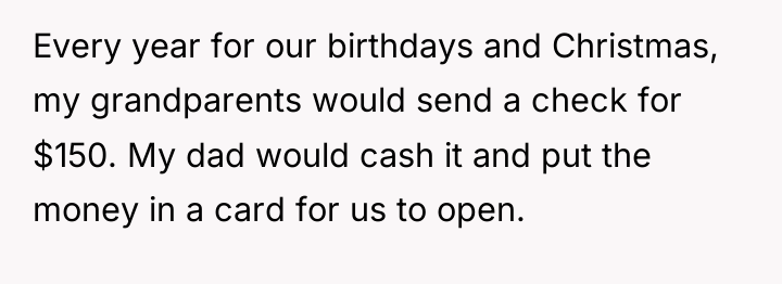 Every year for our birthdays and Christmas, my grandparents would...