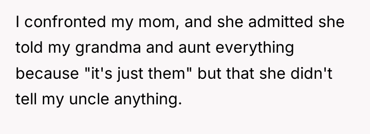 I confronted my mom, and she admitted she told my...