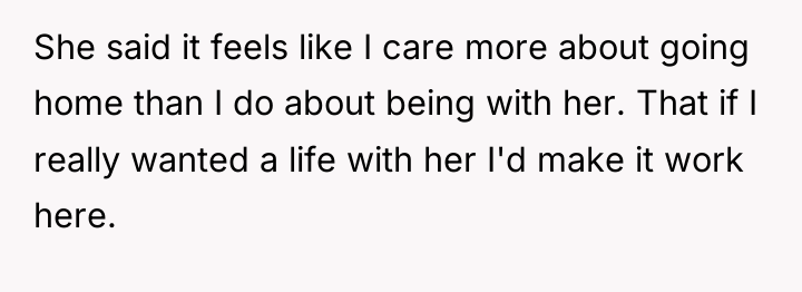 She said it feels like I care more about going...