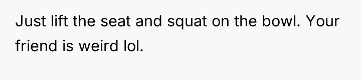 Just lift the seat and squat on the bowl. Your...