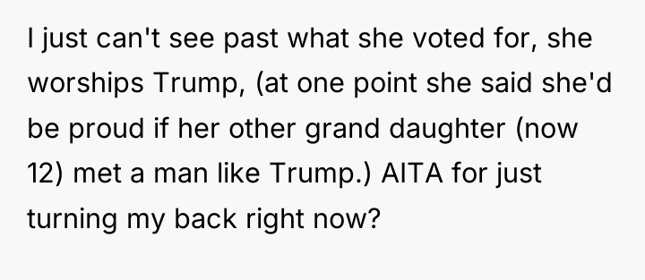 I just can't see past what she voted for, she...