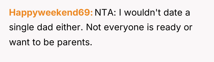Happyweekend69 NTA: I wouldn't date a single dad either. Not...