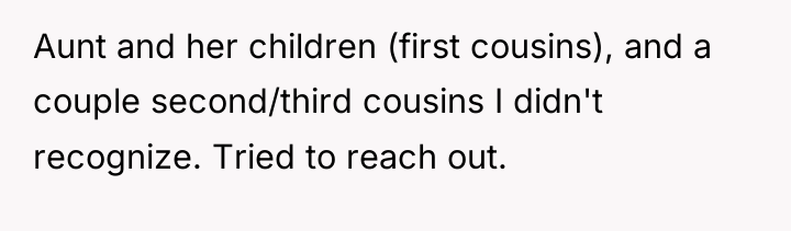 Aunt and her children (first cousins), and a couple second/third...
