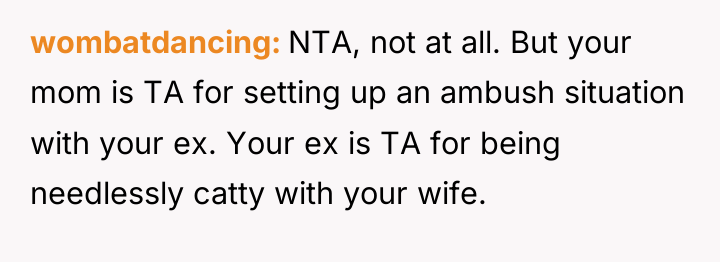 wombatdancing NTA, not at all. But your mom is TA...