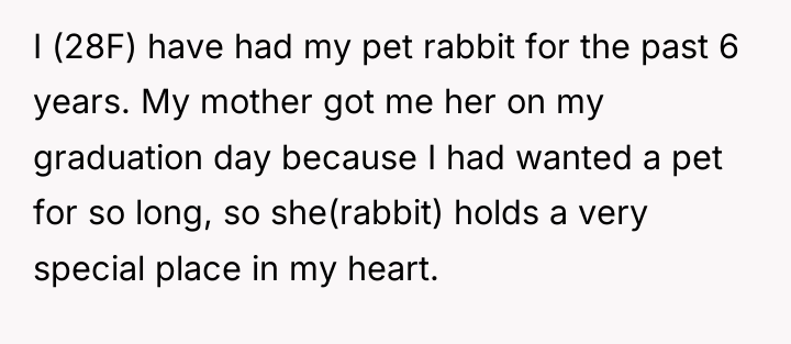 I (28F) have had my pet rabbit for the past...