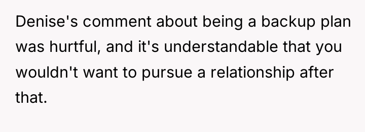 Denise's comment about being a backup plan was hurtful, and...