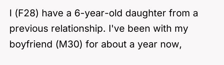 I (F28) have a 6-year-old daughter from a previous relationship....