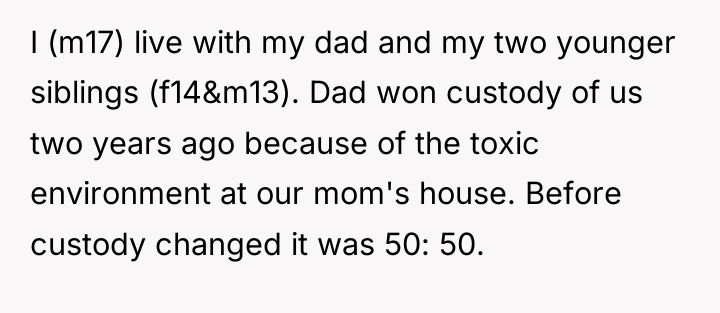 I (m17) live with my dad and my two younger...