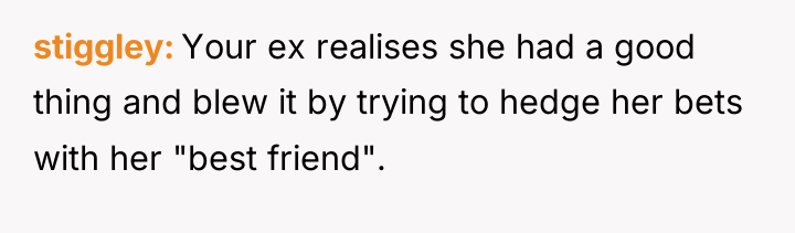 stiggley Your ex realises she had a good thing and...