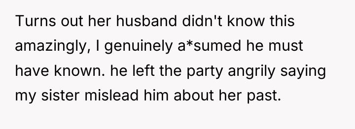 Turns out her husband didn't know this amazingly, I genuinely...
