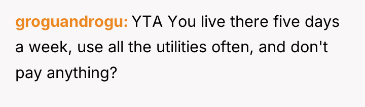 groguandrogu YTA You live there five days a week, use...