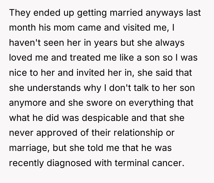 They ended up getting married anyways last month his mom...