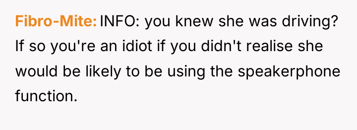Fibro-Mite INFO: you knew she was driving? If so you're...