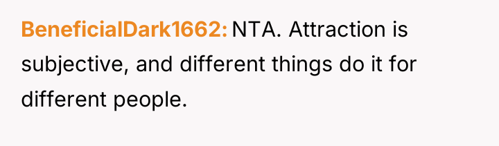 BeneficialDark1662 NTA. Attraction is subjective, and different things do it...