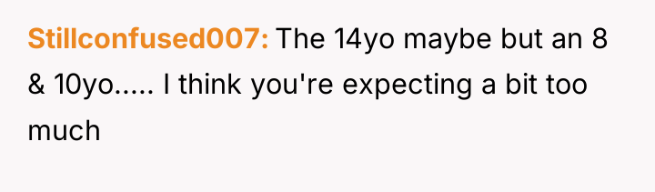 Stillconfused007 The 14yo maybe but an 8 & 10yo..... I...