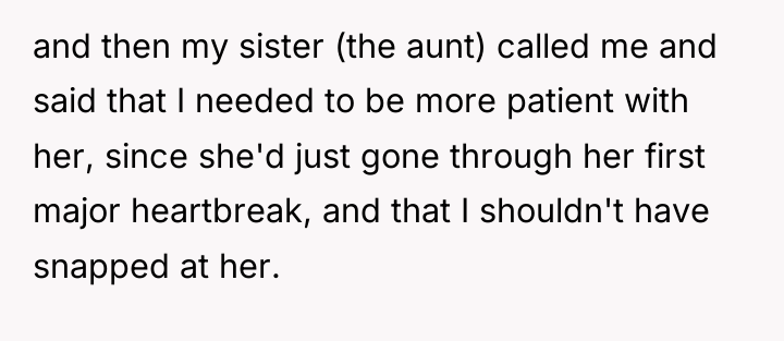 and then my sister (the aunt) called me and said...