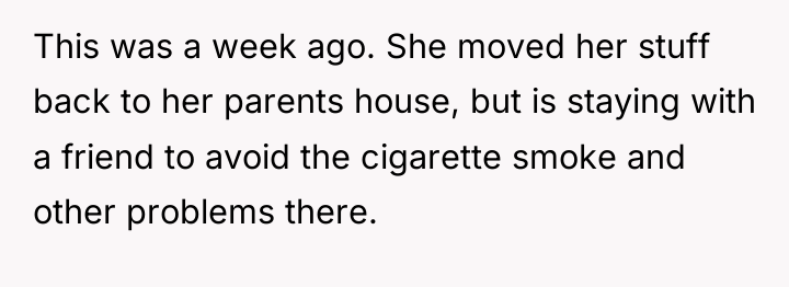 This was a week ago. She moved her stuff back...
