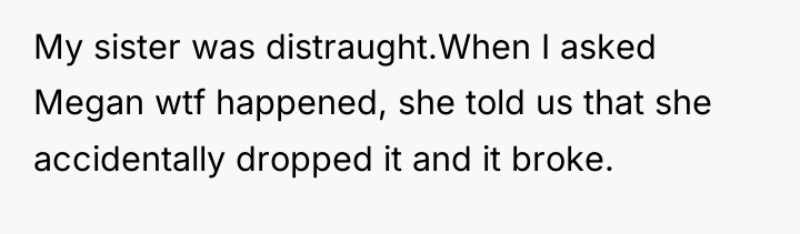 My sister was distraught.When I asked Megan wtf happened, she...