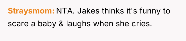 Straysmom NTA. Jakes thinks it's funny to scare a baby...