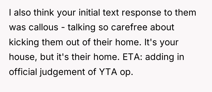 I also think your initial text response to them was...
