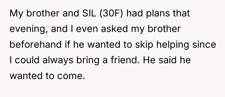 My brother and SIL (30F) had plans that evening, and...