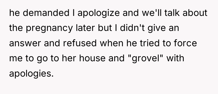 he demanded I apologize and we'll talk about the pregnancy...