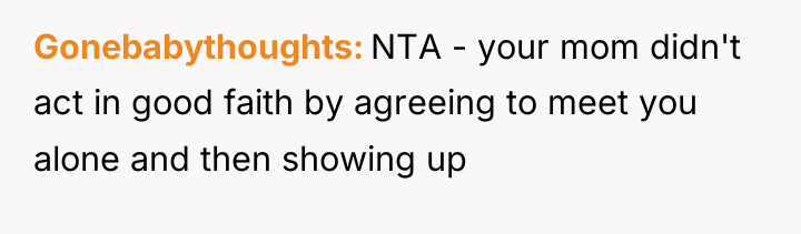 Gonebabythoughts NTA - your mom didn't act in good faith...