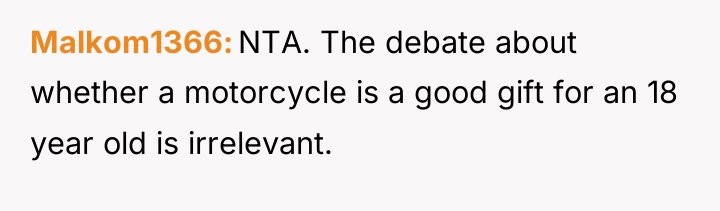 Malkom1366 NTA. The debate about whether a motorcycle is a...