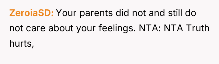 ZeroiaSD Your parents did not and still do not care...